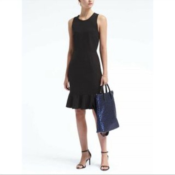 NWT Banana Republic Dress Black Criss Cross Cut OUt Ruffle Flare Hem Sleeveless - Picture 1 of 12